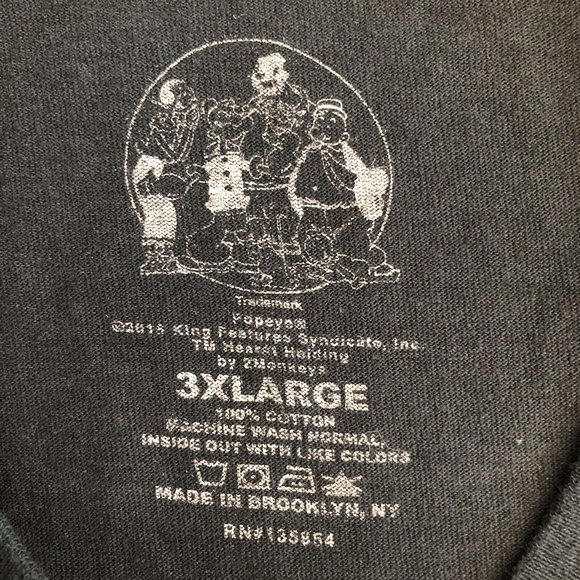 Retro Popeye Cartoon Vintage Comics Silhouette 100% Cotton Black T-Shirt Sz 3XL - Picture 3 of 3